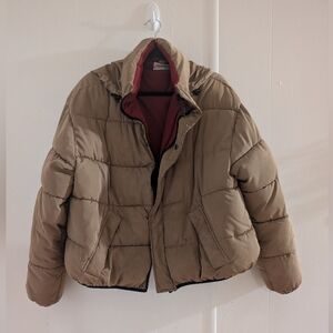 Urban Outfitters Tan Puffer Jacket Cropped Quilted Design